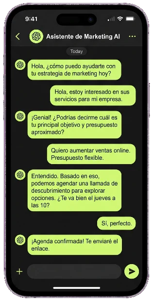 Ejemplo de conversación del asistente de Jemba