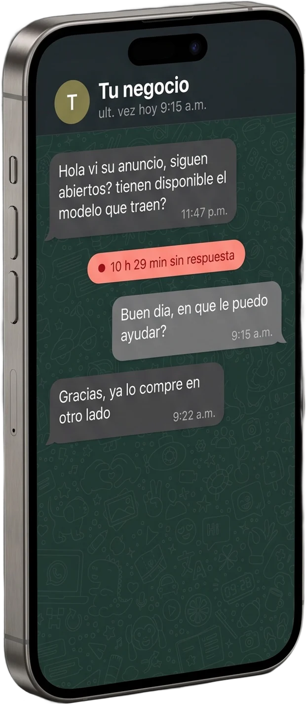 Chat de WhatsApp: cliente sin respuesta durante 10 horas, lead perdido